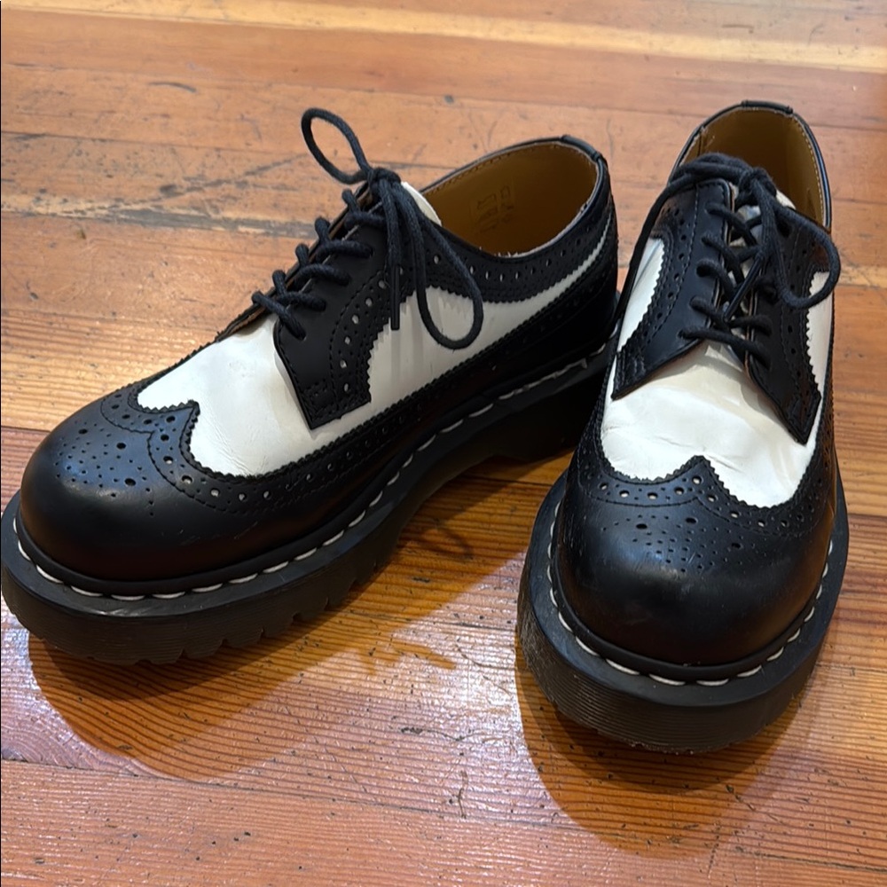 Dr. Martens Black and White Leather Wingtip Brogue - worn only once